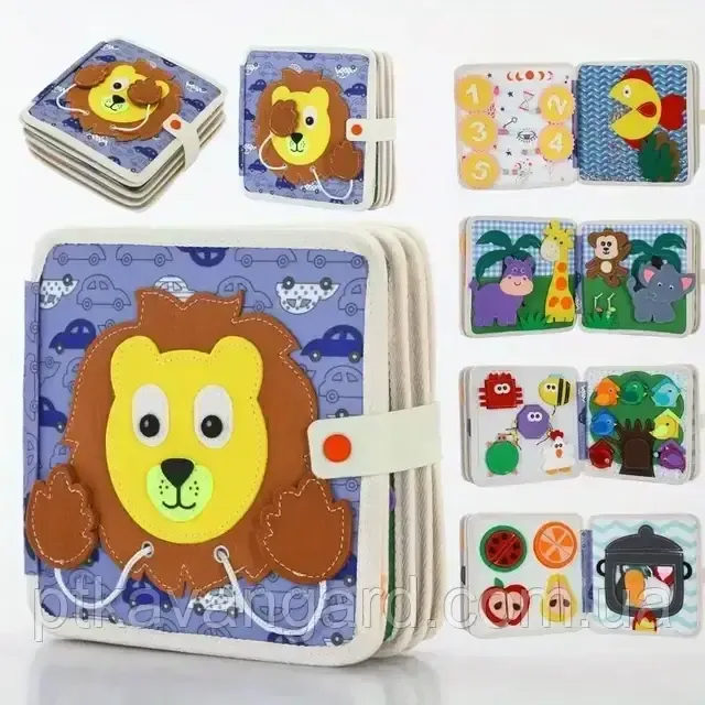 Книга-бізіборд фетрова розвиваюча м'яка "Левеня" (шнурівка, сортер, елементи на липучках) 25005 Хмельницький - фото 6