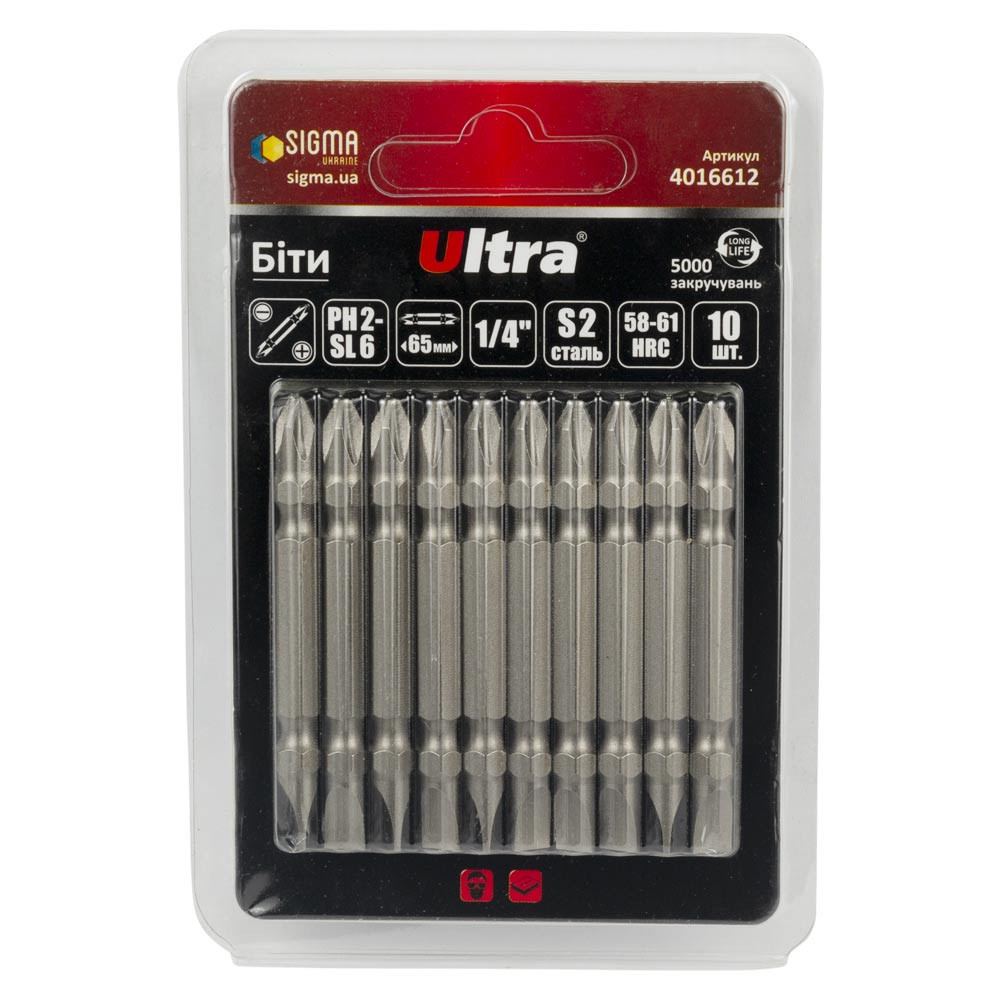Ultra Биты PH2-SL6×65мм ¼" 10шт S2 (блистер) ULTRA (4016612) Коломия - фото 1