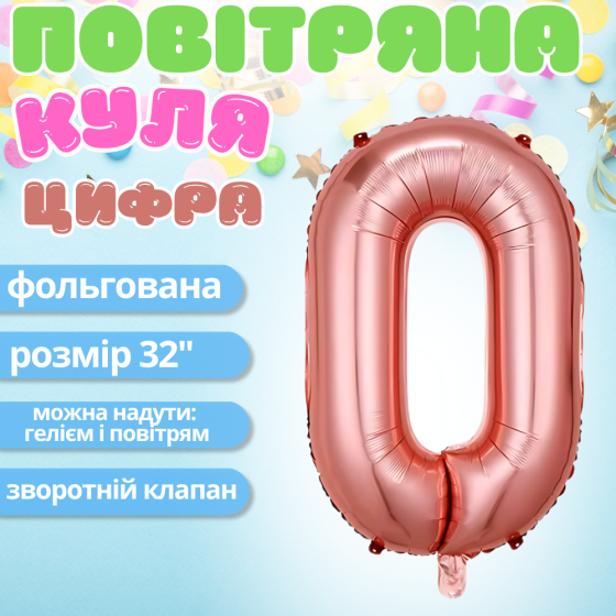 Воздушный шар в виде цифры 0 розовое золото,32 дюйма, фольгированый, для праздника дня рождения,годовщин Каменец-Подольский
