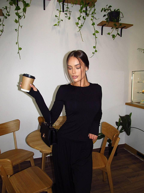 Жіночий базовий прогулянковий костюм-двійка: лонгслів і штани турецька віскоза Чорний, 48/50 Одеса - фото 7