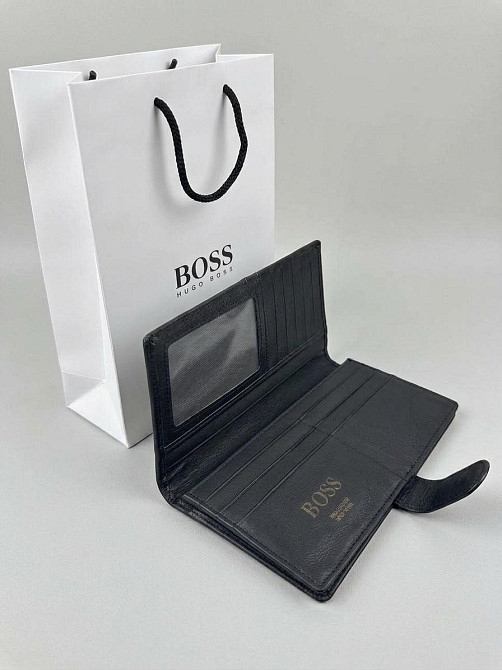 Чоловіче шкіряне портмоне на кнопці Boss (7706) Київ - фото 5