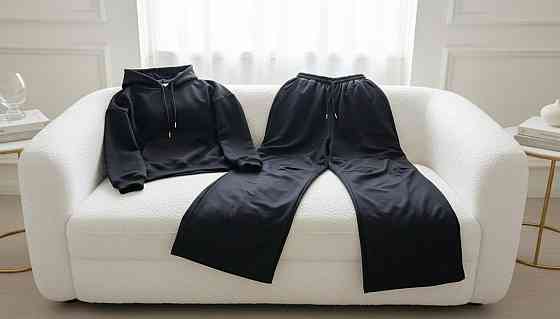 Жіночий стильний повсякденний костюм-двійка з якісної двонитки на рибані Чорний, 44 Одеса