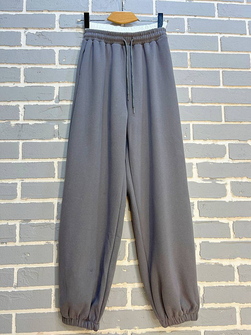 Штани жіночі W 6632 спортивні джоггери утеплені подвійна біла резинка на талії сірі, сірий, M Київ - фото 10