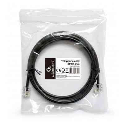 Патч-корд телефонний 2м RJ11 (6P4C) black Cablexpert (TC6P4CR-2M) Вінниця