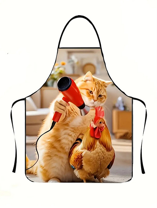 Фартух з приколом Петух з котом 80 на 60 см різнобарвний Київ - фото 1