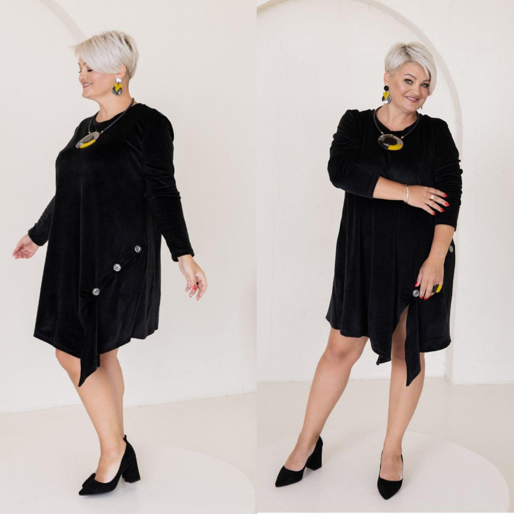 Женское стильное короткое платье батал из королевского велюра Черный, 54/58 Одесса - изображение 2