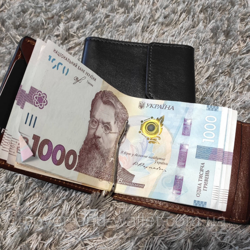 Стильний затиск для грошей на магніті з італійської шкіри Grande Pelle Soldi Київ - фото 4