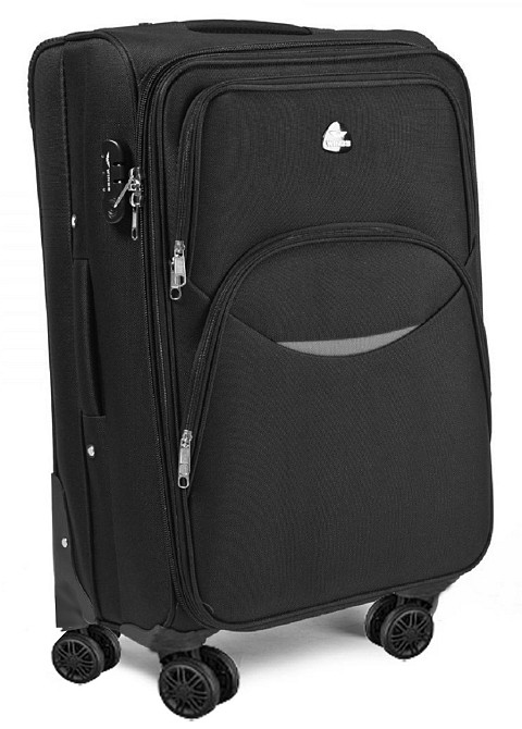 Чемодан тканевый WINGS 1708 большой с улыбкой 4 колеса 75 см Черный Киев - изображение 1