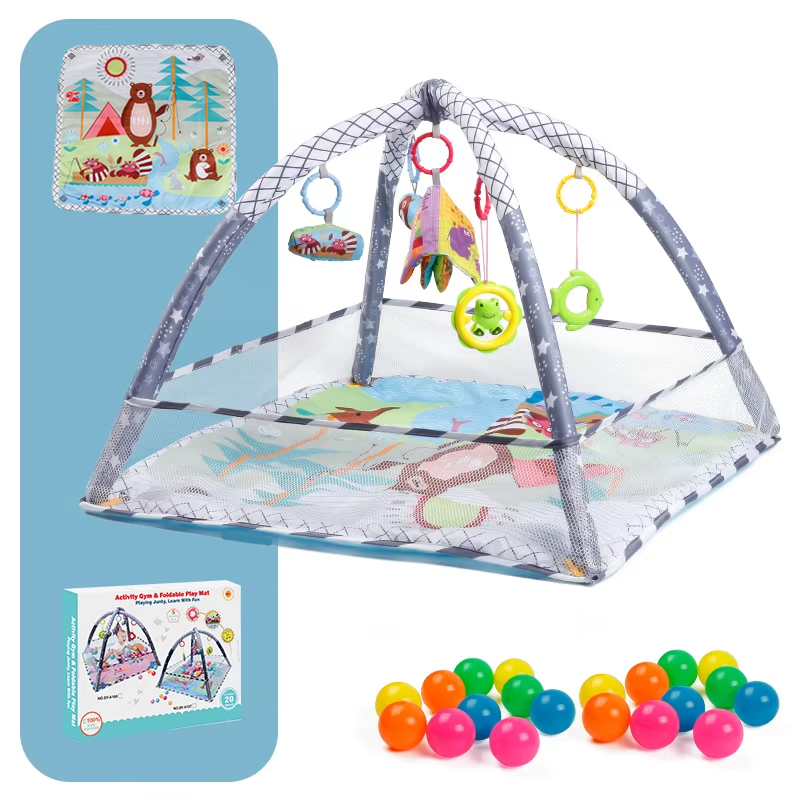 Дитячий ігровий килимок-манеж з підвісками, манеж для малюків з огорожею, 80x80x50см, блакитний Кам'янець-Подільський - фото 1