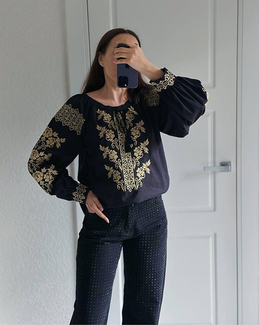 Женская черная современная вышиванка 80% хлопок, 20% полиэстер Одесса - изображение 2