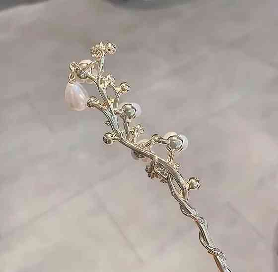Шпилька для волос с цветами и жемчугом, декоративная палочка для прически 18 см Киев