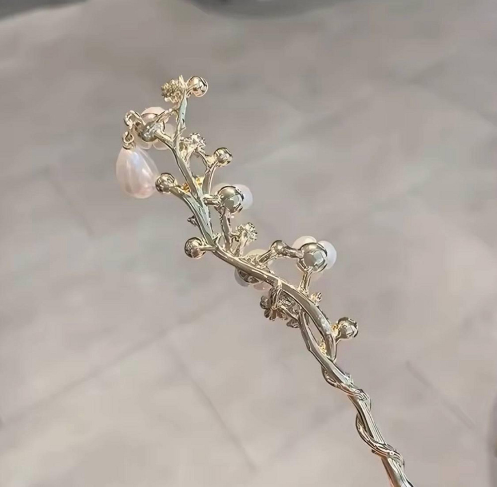 Шпилька для волосся з квітами та перлинами, декоративна паличка для зачіски 18 см Київ - фото 4