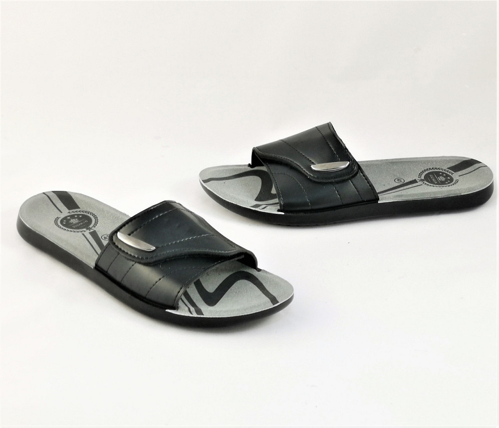 Мужские Шлёпанцы Тапочки Кожаные Черные Сланцы на Липучке (размеры: 41,42,43,44,45,46) Днепр - изображение 2