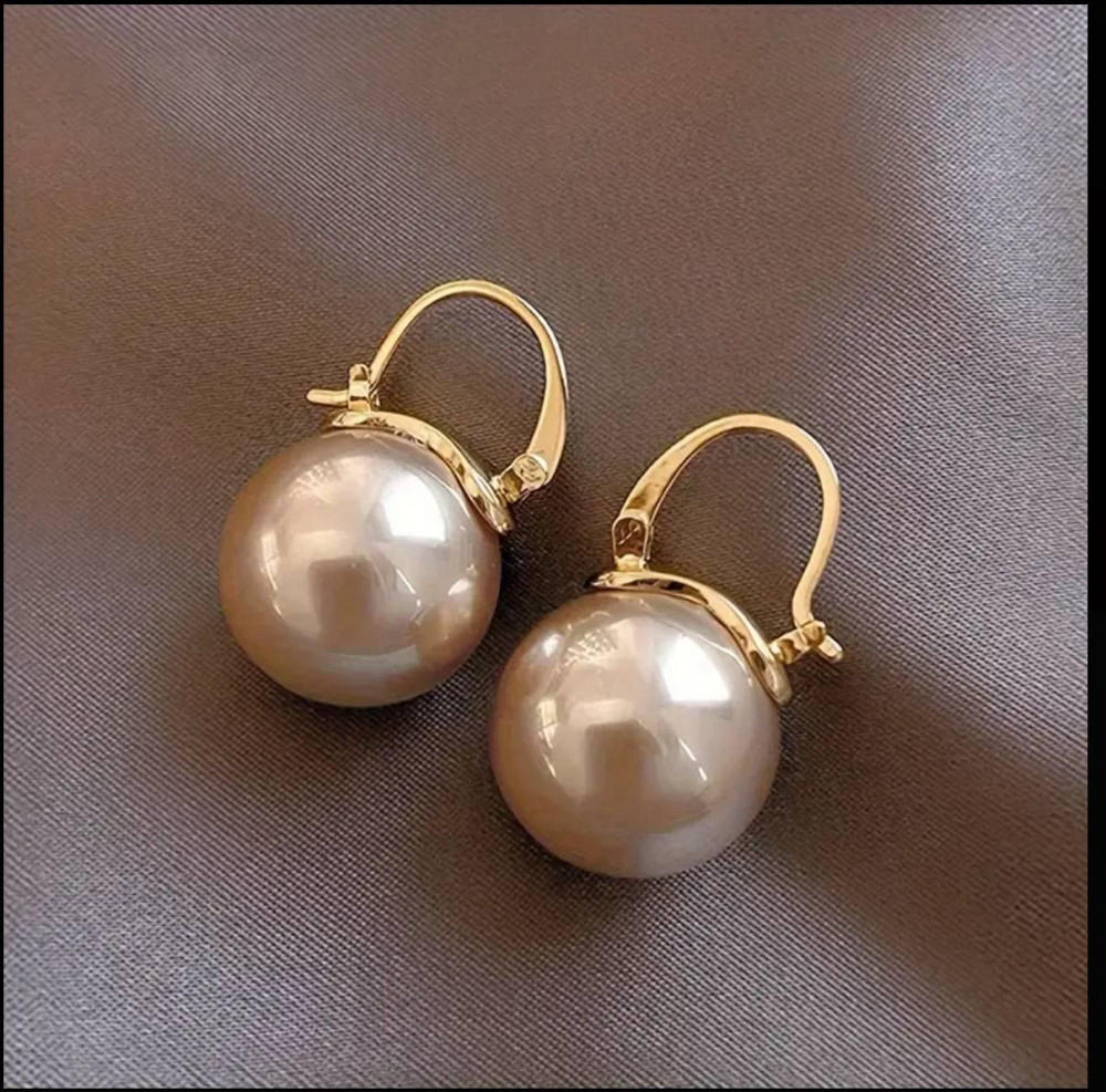 Сережки-підвіски з великою перлиною у золотому кольорі Київ - фото 1