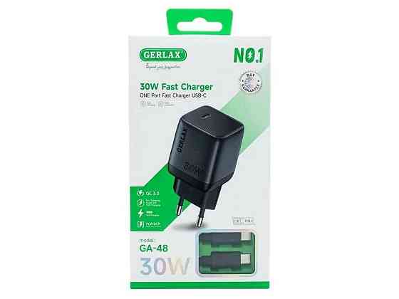 Мережевий зарядний пристрій Type-C to Type-C GA-48 3A/PD30W/QC3.0 чорний ТМ GERLAX Київ