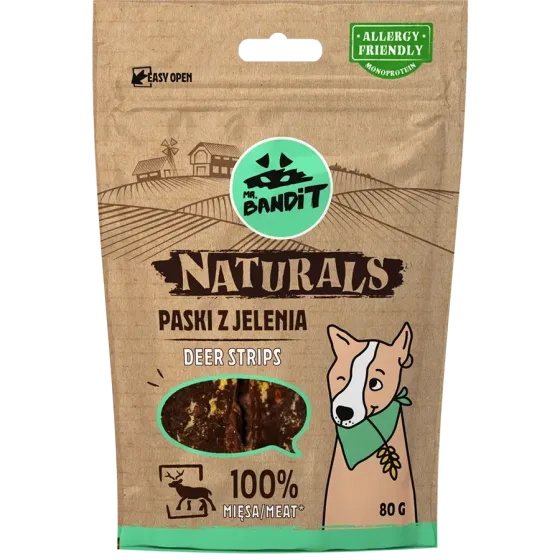 Лакомство для кошек Мистер Бандит Mr.Bandit Натуралс полоски из оленя для собак, 80 г Винница