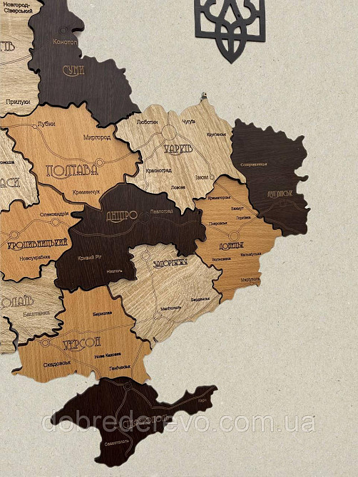 Дерев'яна багатошарова карта України "Капучіно" 150х100 см. Вижниця - фото 8