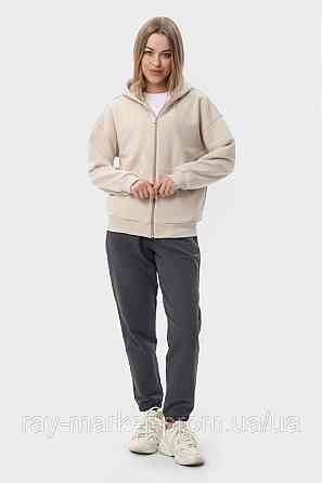 Костюм жіночий худі на блискавці бежеве та штани темно-сірі RAY PREMIUM LOOSE U0809 (U0809W-Cream-Dark Grey) XXL Київ