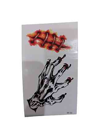 Наклейки тату для Хелловіну скелет та рана 10 на 6 см чорно-червоний Київ