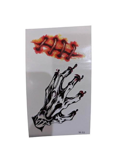 Наклейки тату для Хелловіну скелет та рана 10 на 6 см чорно-червоний Київ - фото 1