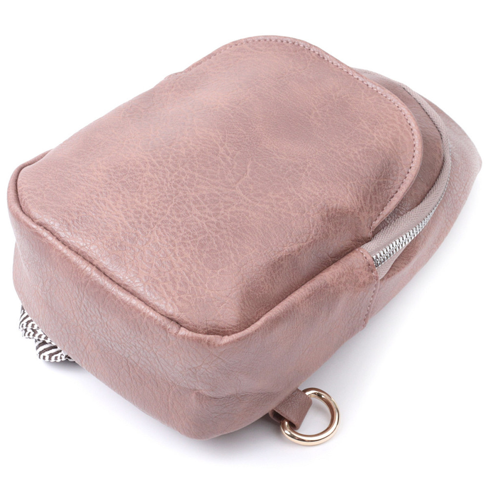 Компактна жіноча сумка через плече з екошкіри з акцентом на текстильну лямку Vintage 22778 Коричневий Київ - фото 5