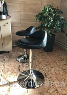 Барный стул для барной стойки с спинкой круглый на кухню кресло барное высокое экокожа B-075 черный Львов - изображение 1