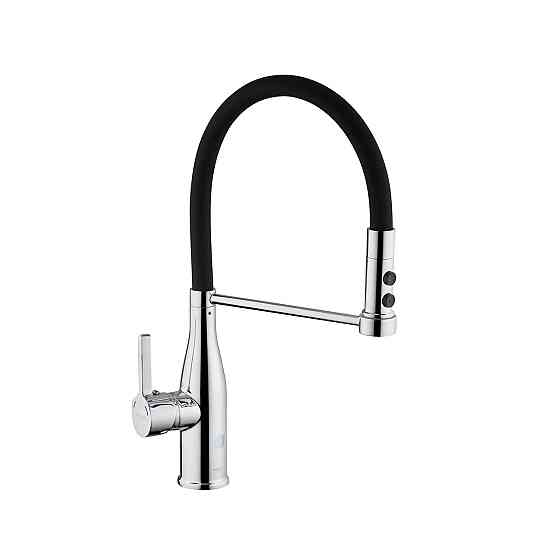Змішувач для кухні з гнучким виливом Kroner KRP Ersel - C03111BLK хром/чорний Київ