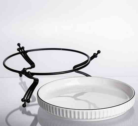 Фруктовниця порцелянова на металевій підставці Ø20 кругла ваза цукерка для фруктів Чорний LB-1570B Київ