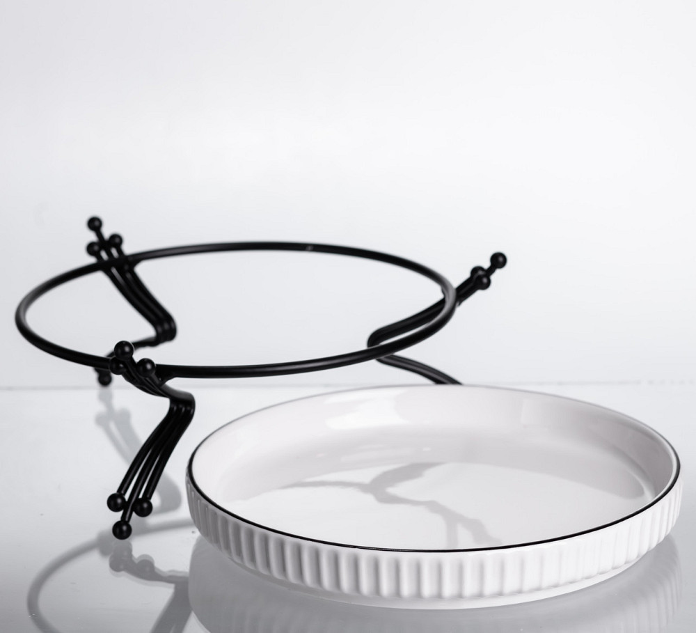 Фруктовниця порцелянова на металевій підставці Ø20 кругла ваза цукерка для фруктів Чорний LB-1570B Київ - фото 3