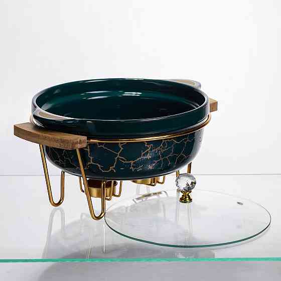 Yiwu Марміт порцеляновий настільний круглий 1.3 (л) з підігрівом Зелений мармур LC-714 Коломия