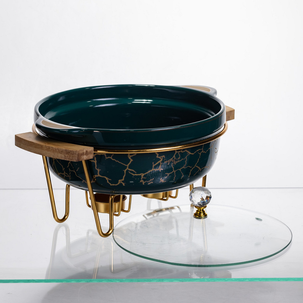 Yiwu Марміт порцеляновий настільний круглий 1.3 (л) з підігрівом Зелений мармур LC-714 Коломыя - изображение 2