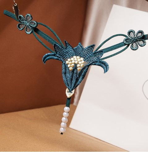 Еротичні трусики з доступом та намистинками Квітка універсальний зелений Київ - фото 3