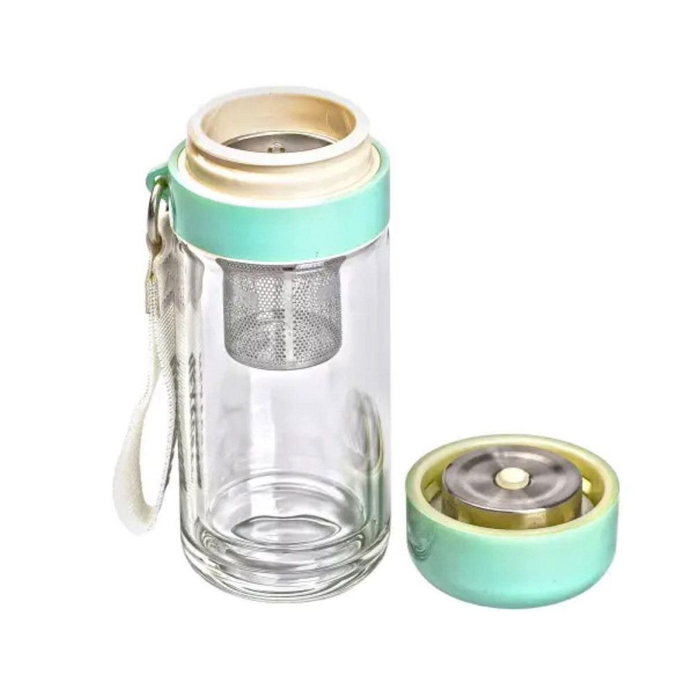 Термос стеклянный Hexagram с двойными стенками и заварником 240 мл мятный HP-14-40M Киев - изображение 2