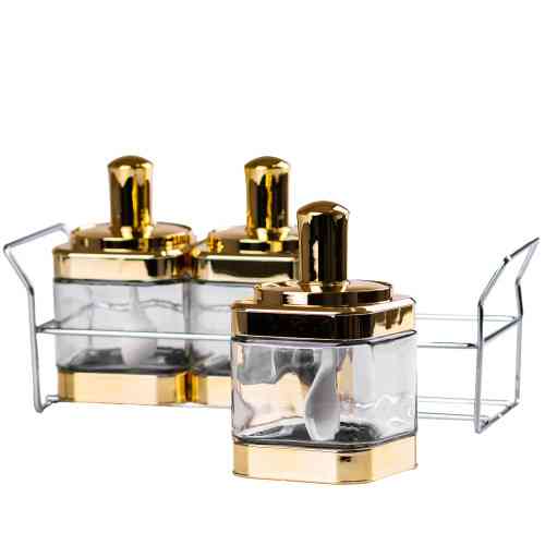 Банки для сипучих продуктів набір із 3 шт на металевій підставці, золото HP531FS1030J Коломия