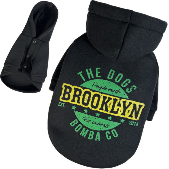 Толстовка для собак малих і середніх порід на флісі з принтом Brooklyn з капюшоном на кнопках чорна Одеса
