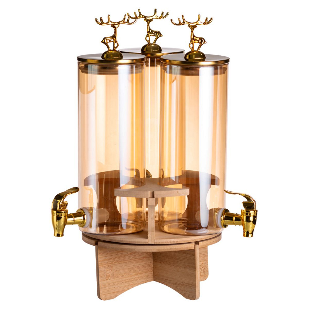 Yiwu Лимонадниця скляна 3в1 на підставці із золотими кранами 5.5 л HP-34-28 Коломыя - изображение 1