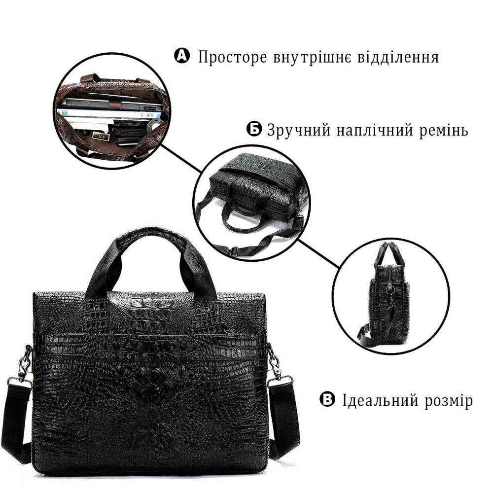 Сумка для ноутбука с тиснением под рептилию Vintage 14718 Черная Киев - изображение 4