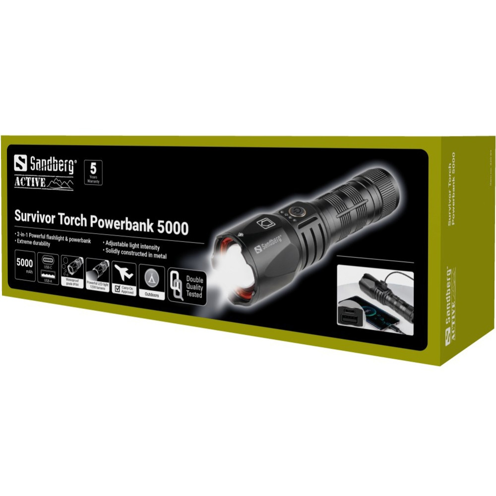 Ліхтарик-повербанк Sandberg Survivor Torch Powerbank 5000 mAh XHP160LED USB-C 18w Вінниця - фото 7