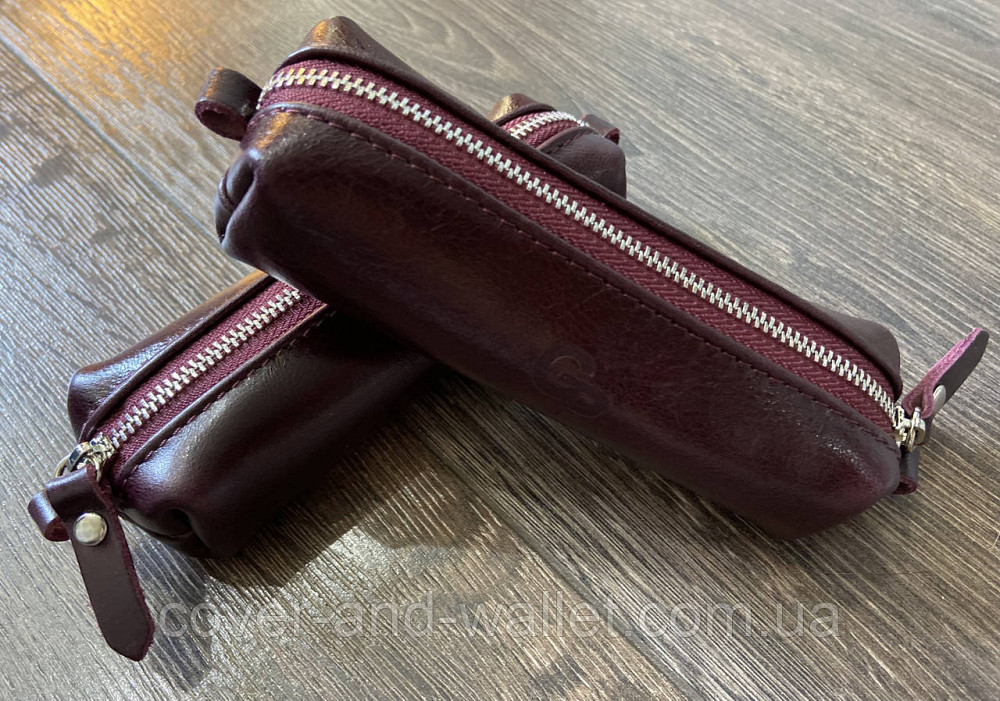 Женская ключница из гладкой кожи бордового цвета на молнии Grande Pelle Киев - изображение 3