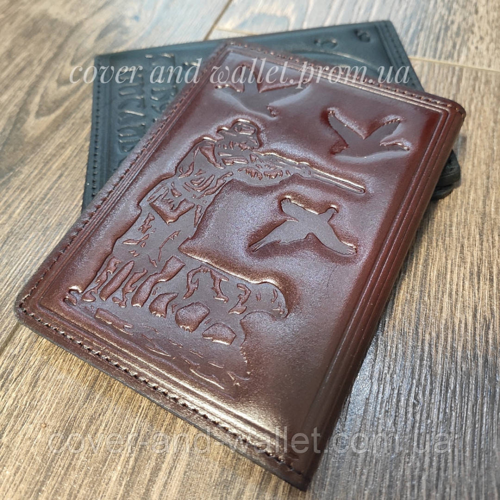 Каштанова обкладинка для документів мисливця із глянцевої шкіри Киев - изображение 5