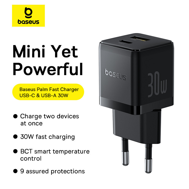 Мережевий зарядний пристрій Baseus Palm Fast Charger C+U 30W EU Cluster Black (with Baseus Mini White Cable Одеса - фото 7