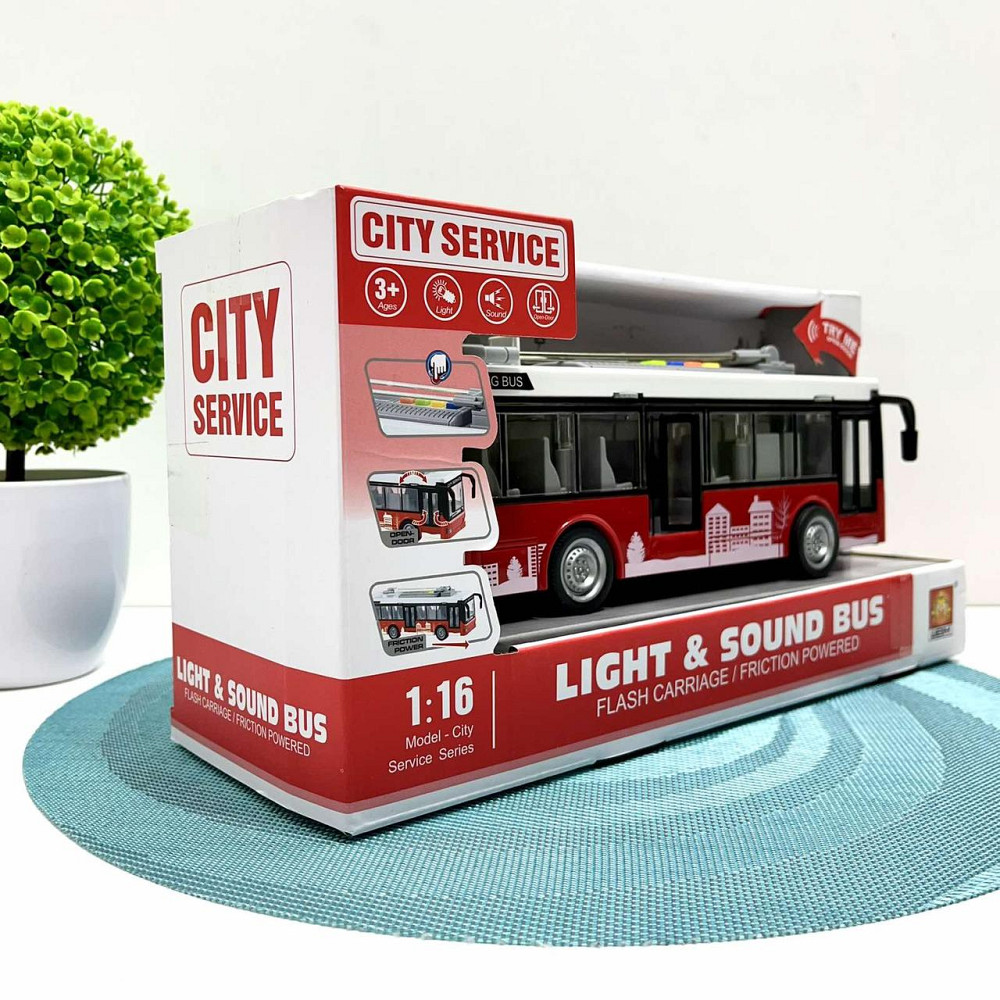 Тролейбус з інерцією підсвічуванням і звуком відчиняються двері Червоний (WY911AB) Чернігів - фото 5