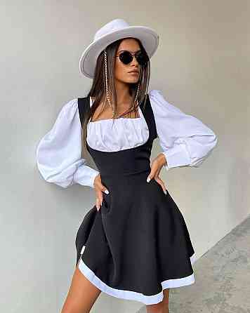 Женский сдержанный костюм двойка: блуза и сарафан в классическом стиле крепдайвинг + котон 46/48 Одесса