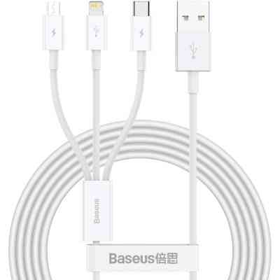 Дата кабель USB 2.0 AM to Lightning + Micro 5P + USB-C 1.5m 3.5A white Baseus (CAMLTYS-02) Вінниця