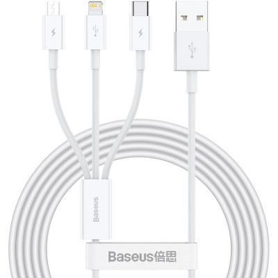 Дата кабель USB 2.0 AM to Lightning + Micro 5P + USB-C 1.5m 3.5A white Baseus (CAMLTYS-02) Вінниця - фото 1
