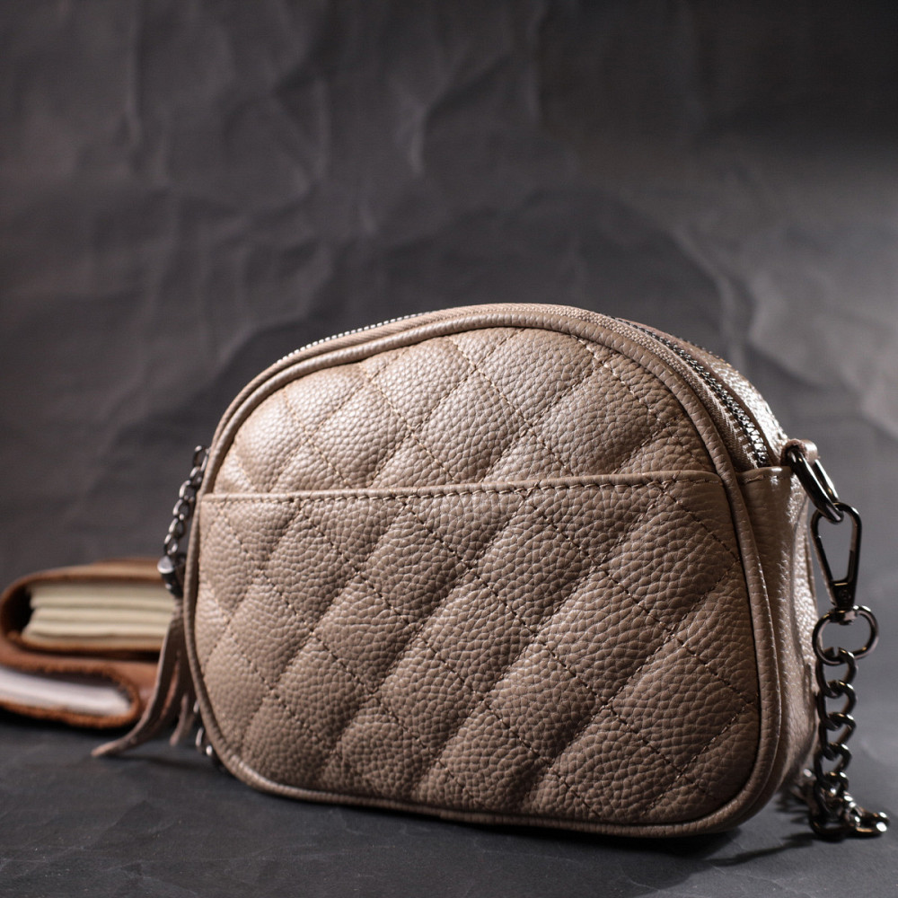 Зручна жіноча стьобана сумка з м'якої натуральної шкіри Vintage 22328 Бежева Київ - фото 7