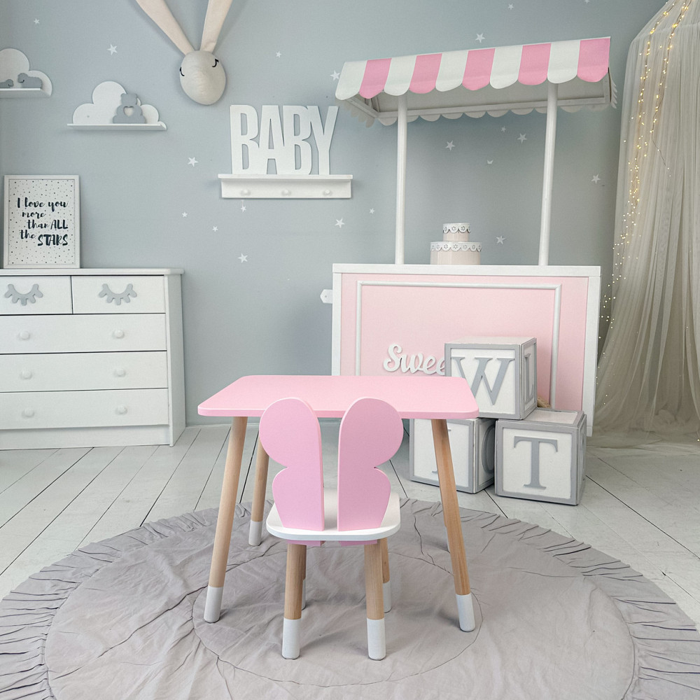 Дитячий  прямокутний стіл і стільчик метелик з білим сидінням. Столик рожевий дитячий Київ - фото 8