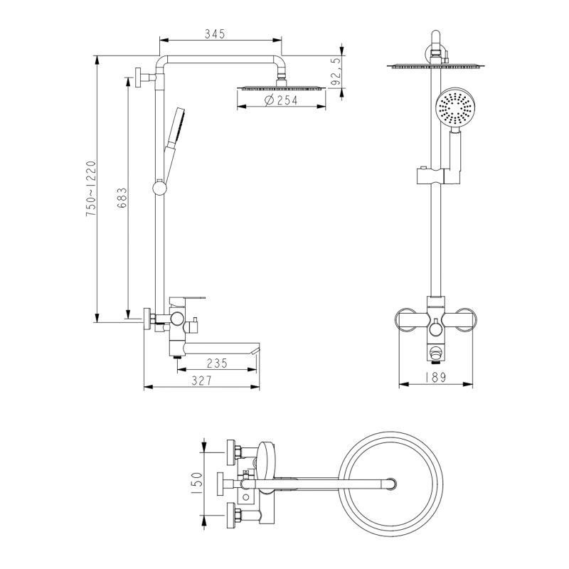 Душевая система универсальная Lidz Aria 1033 Nickel на три потребителя (с изливом) из нержавеющей стали Харьков - изображение 2