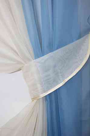 Кухонные шторы VR-Textil № 017к комбинированные с подвязками голубой с молочным 265х170 см (50-665) Киев