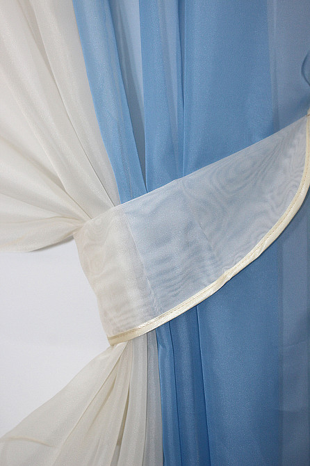 Кухонные шторы VR-Textil № 017к комбинированные с подвязками голубой с молочным 265х170 см (50-665) Киев - изображение 3